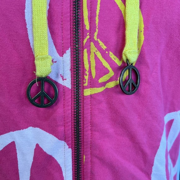 Kitson LA Peace Sign Zip Hoodie Women Large Pink Yellow Short Sleeve Y2K Romcom - Picture 5 of 8